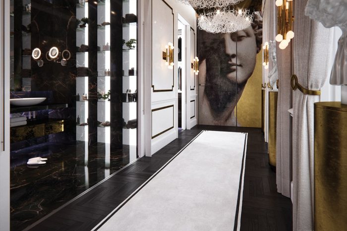 The magnificent hallway leading from the master bedroom to “His” and Her” bathrooms and walk-in wardrobes.