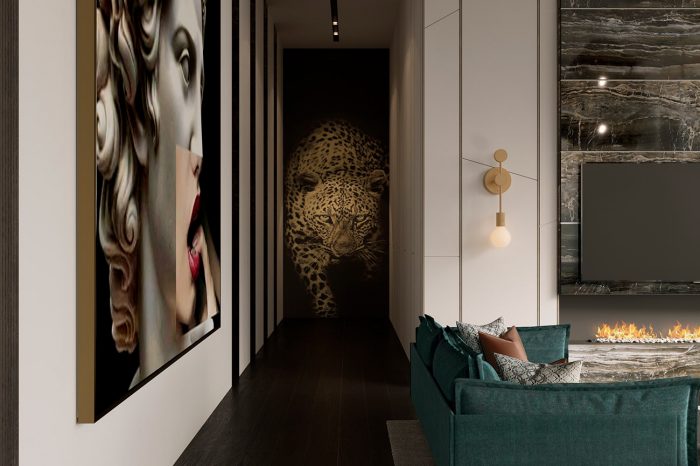 The wall panel by Roberto Cavalli creates a spectacular atmosphere