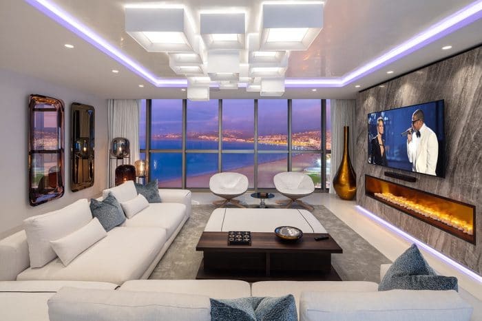 Looking across the lounge to the coastline of Tangiers