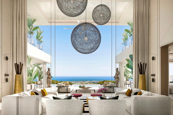 Formal Lounge. Perfectly symmetrical with the ceiling lights redefining the sky and the two warriors inviting us to look outwards, the perfect blend of tone and colour - this is designer opulence.