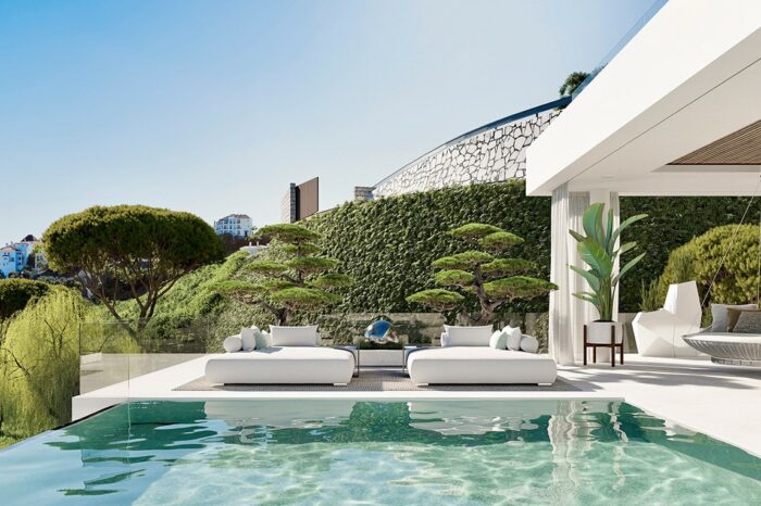 The sumptuous sun beds in front of the Family TV room terrace.