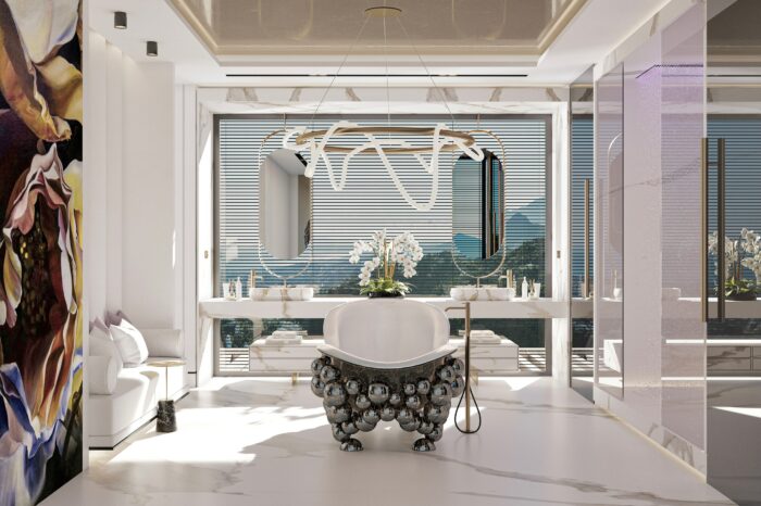 Master bathroom, sink units overlooking the view