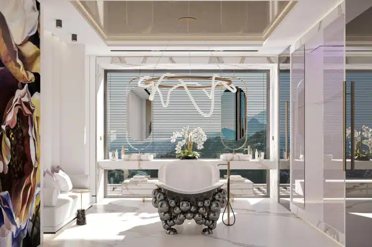 Master bathroom, sink units overlooking the view